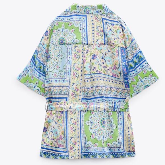 NWT Zara Belted Print Blouse. - Picture 4 of 5